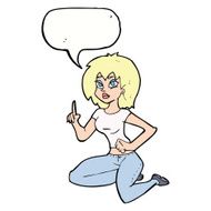 cartoon sitting woman with idea speech bubble N9