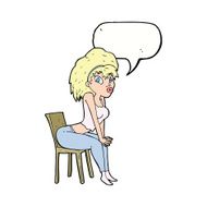 cartoon woman posing on chair with speech bubble N18