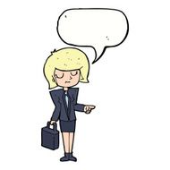 cartoon businesswoman pointing with speech bubble N9