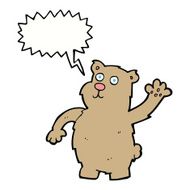 cartoon waving bear with speech bubble N2