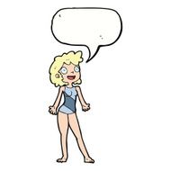 cartoon woman in swimming costume with speech bubble N9