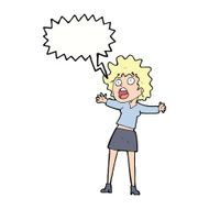 cartoon frightened woman with speech bubble N27