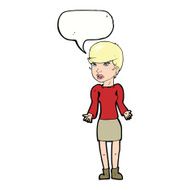 cartoon confused woman with speech bubble N75
