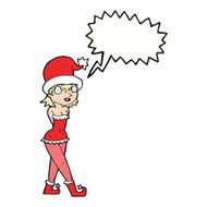 cartoon woman in christmas elf costume with speech bubble N9