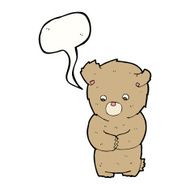 cartoon shy teddy bear with speech bubble