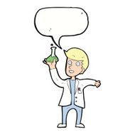 cartoon happy scientist with speech bubble N8