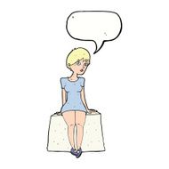 cartoon curious woman sitting with speech bubble N7