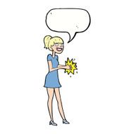 cartoon woman clapping hands with speech bubble N9