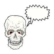 cartoon spooky skull with speech bubble N130