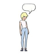 cartoon modern attractive woman with speech bubble N8