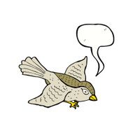 cartoon flying bird with speech bubble N15