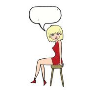 cartoon woman sitting on stool with speech bubble N17