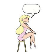 cartoon woman sitting on stool with speech bubble N18