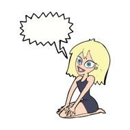 cartoon happy woman in dress with speech bubble N26
