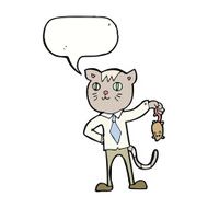 cartoon business cat with dead mouse speech bubble N8