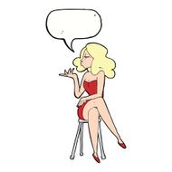 cartoon woman sitting on bar stool with speech bubble N17