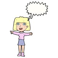 cartoon happy woman pointing with speech bubble N62