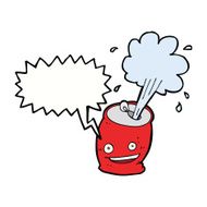 cartoon fizzing soda can with speech bubble