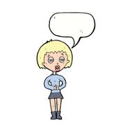 cartoon suspicious girl with speech bubble N8