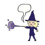 cartoon witch girl casting spell with speech bubble N17