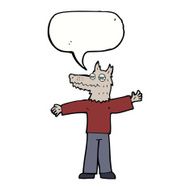 cartoon happy wolf man with speech bubble N14