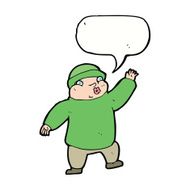 cartoon man in hat waving with speech bubble N9
