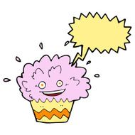 cartoon exploding cupcake with speech bubble