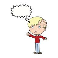 cartoon boy with growth on head speech bubble N34