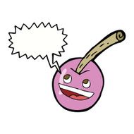 cartoon pink cherry symbol with speech bubble