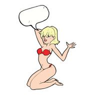 cartoon sexy bikini girl with speech bubble N9