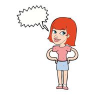 cartoon happy woman with hands on hips speech bubble N18