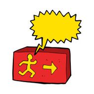 cartoon exit sign with speech bubble