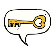 cartoon heart shaped key with speech bubble
