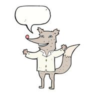 cartoon happy wolf wearing shirt with speech bubble N5
