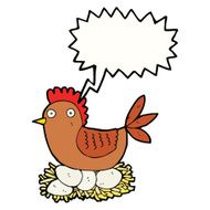cartoon hen on eggs with speech bubble N8