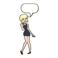 cartoon woman in cocktail dress with speech bubble N18