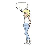 cartoon pretty woman with speech bubble N248