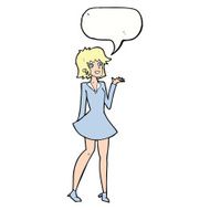 cartoon pretty woman in dress with speech bubble N44
