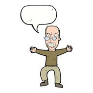 cartoon old man waving arms with speech bubble N9