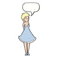 cartoon pretty woman in dress with speech bubble N45
