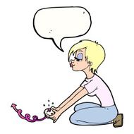 cartoon girl playing computer games with speech bubble N8