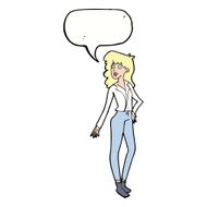 cartoon pretty woman with speech bubble N249
