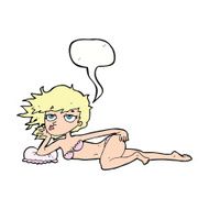 cartoon woman posing in underwear with speech bubble N9