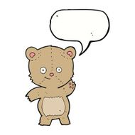 cartoon waving teddy bear with speech bubble N8