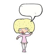 cartoon waving girl with speech bubble N9