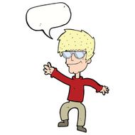 cartoon waving cool guy with speech bubble N9