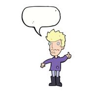 cartoon worried man giving thumbs up symbol with speech bubble N9