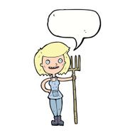 cartoon happy farmer girl with speech bubble N9