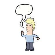 cartoon man giving peace sign with speech bubble N51
