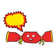 cartoon christmas cracker with speech bubble